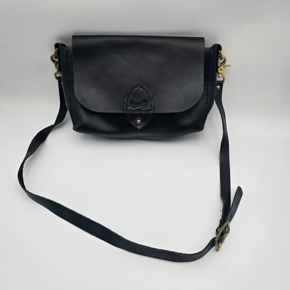 Eleven 10 Leather Handbags - Eleven 10 Leather Crossbody Bag Black Adjustable Strap Brass Hardware